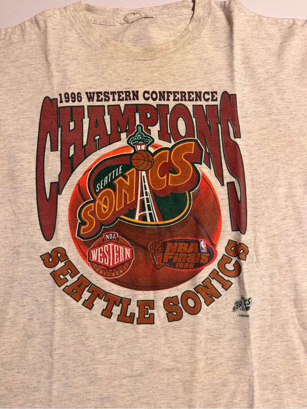 1996 Seattle Sonics Western Conference Champions Tee - Cream/Green/Yellow/Red